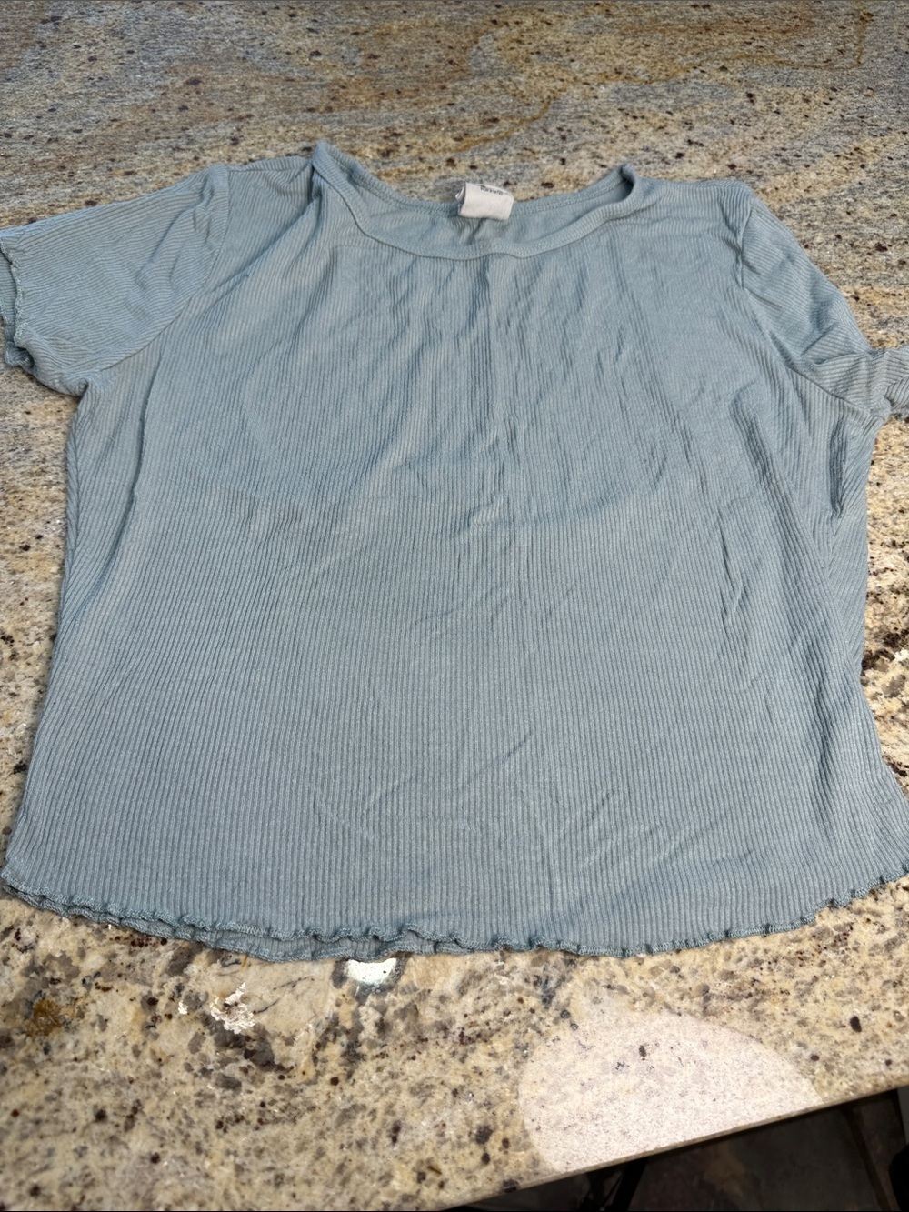 Women's Light Blue Ribbed Short Sleeve Top - Picture 3 of 3